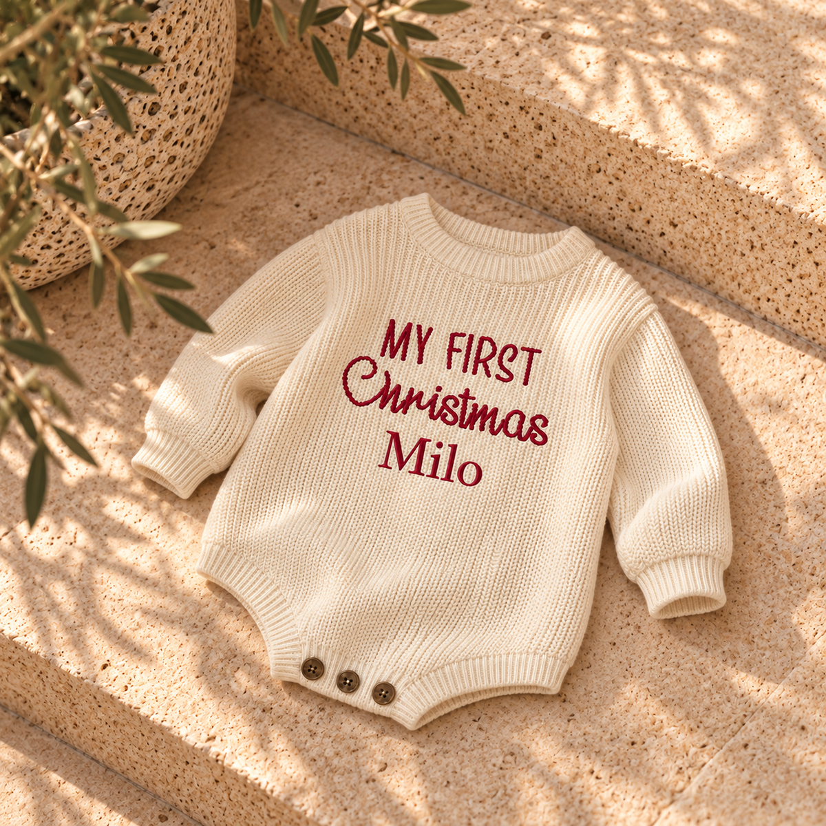 Personalised My First Christmas Romper | Knitted Baby Christmas Outfit