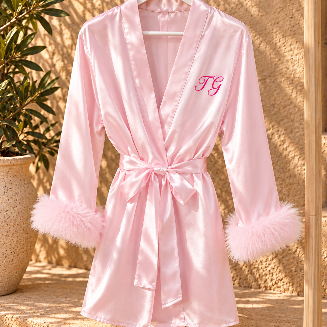Personalised Pink Satin Robe | Women's Satin Dressing Gown