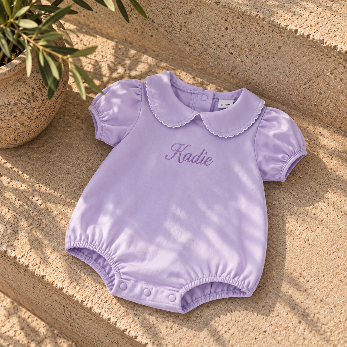 Personalised Baby Romper | Embroidered Baby Name Romper with Peter Pan Collar
