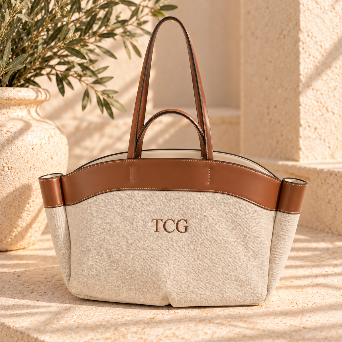Gepersonaliseerde tas | Tas met lederen details
