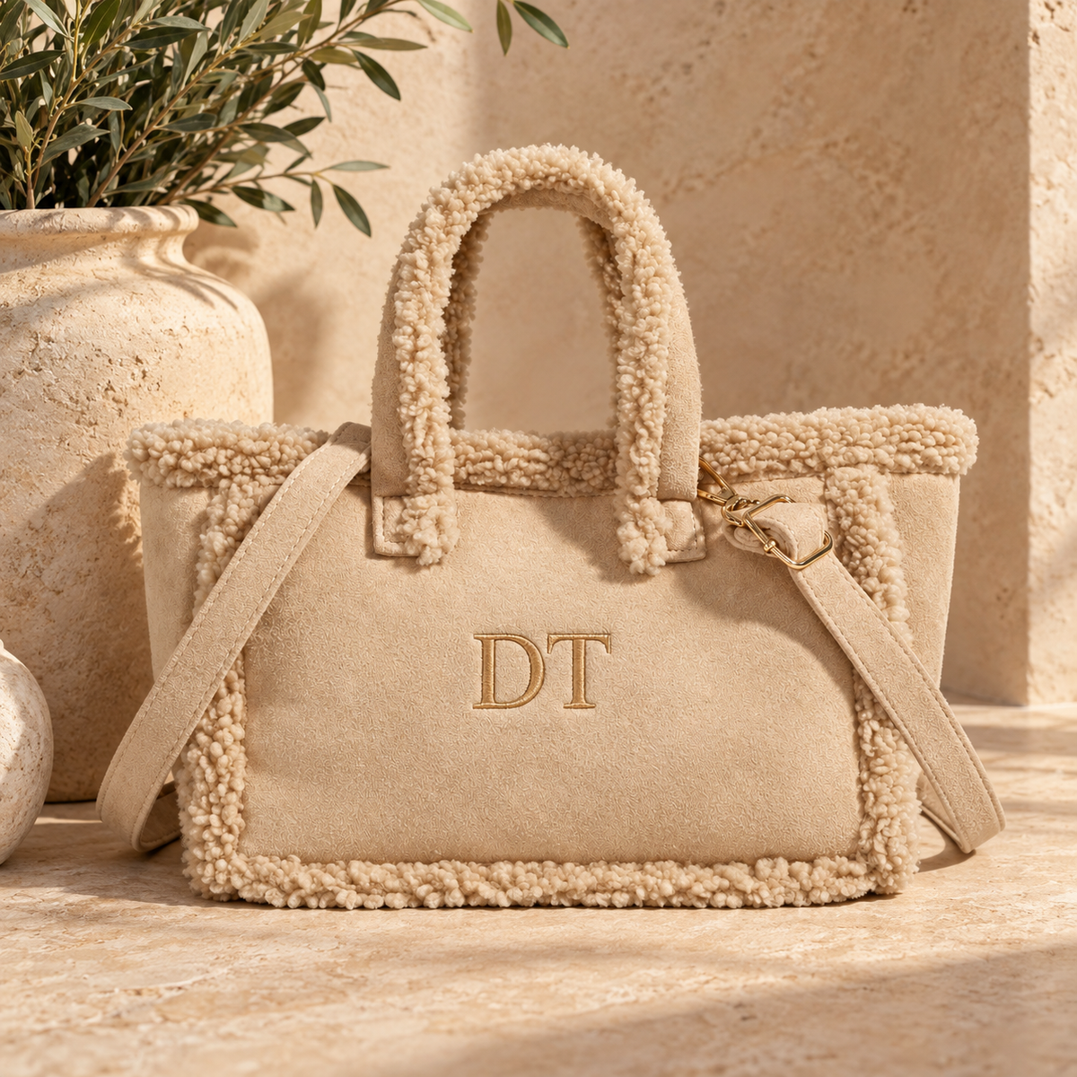 Gepersonaliseerde handtas met teddy-afwerking | Dameshandtas