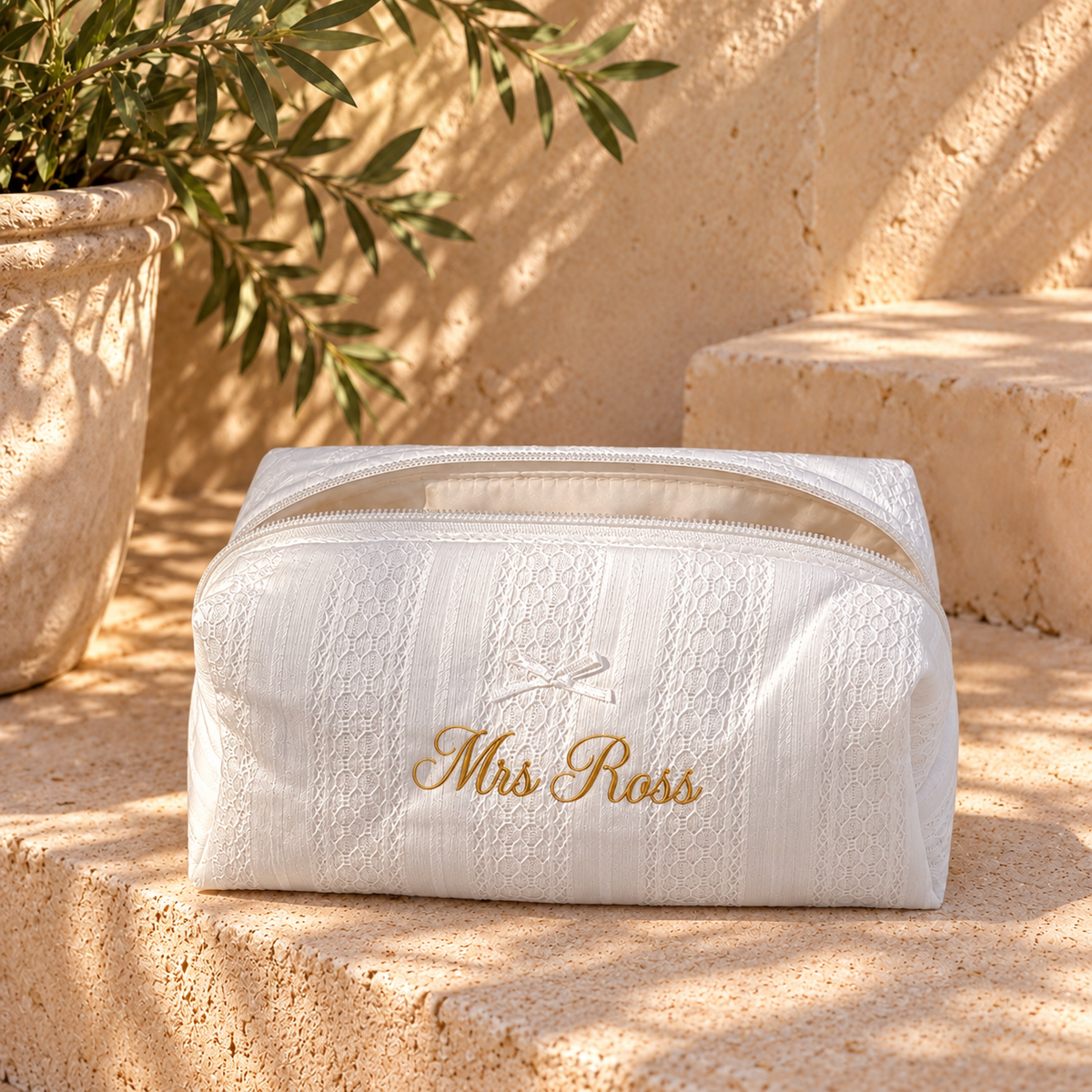 Personalised Lace Makeup Bag | Bridal Makeup Bag