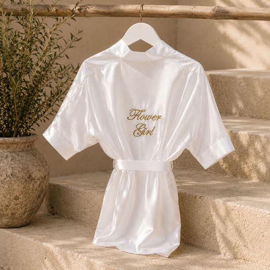 Personalised Kids Wedding Robe | Flower Girl & Junior Bridesmaid Satin Robe