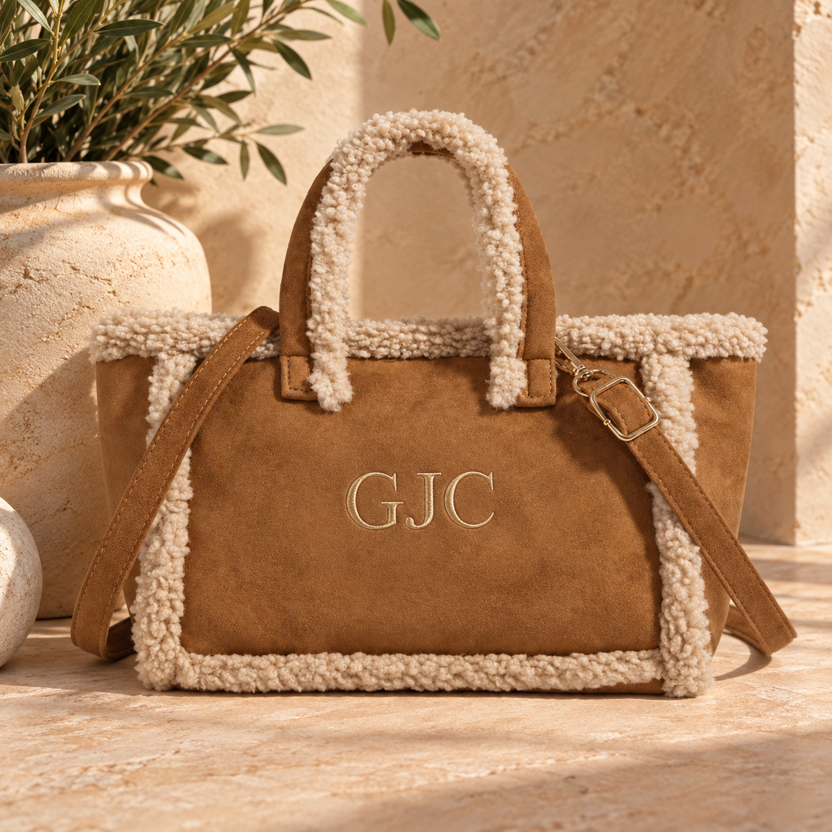 Gepersonaliseerde handtas met teddy-afwerking | Dameshandtas
