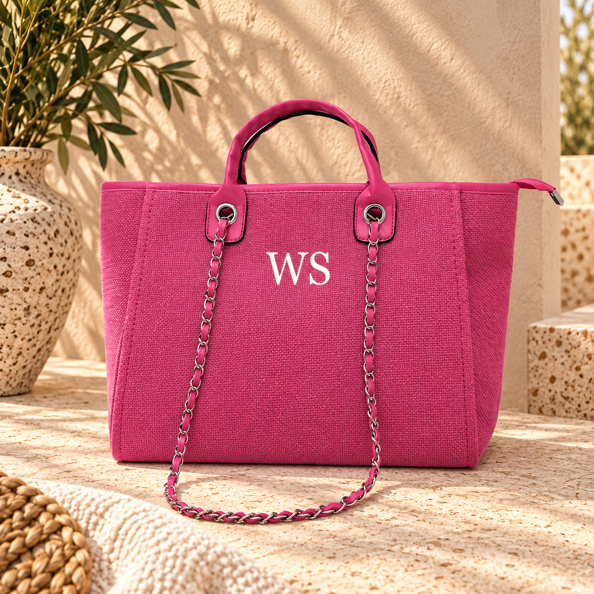 Personalised Pink Tote Bag | Custom Initial Bag