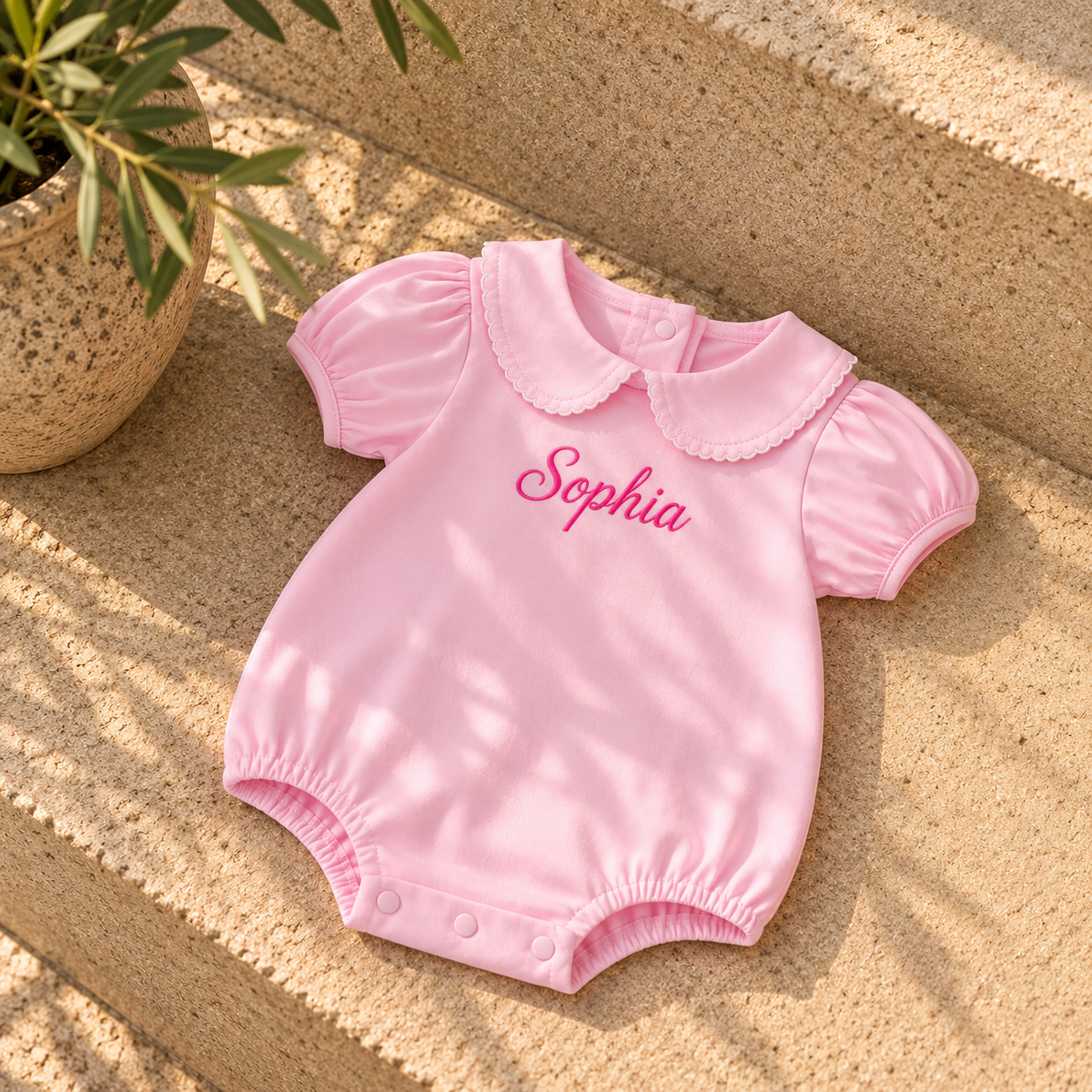 Personalised Baby Romper | Embroidered Baby Name Romper with Peter Pan Collar