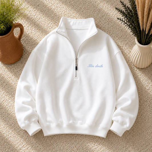 Personalised Bridal Quarter Zip Sweatshirt | Embroidered Bride Sweatshirt