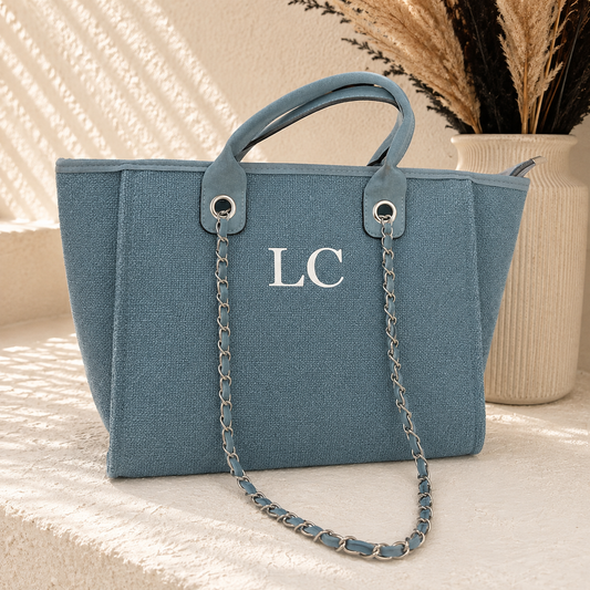 Personalised Blue Tote Bag | Custom Initial Bag