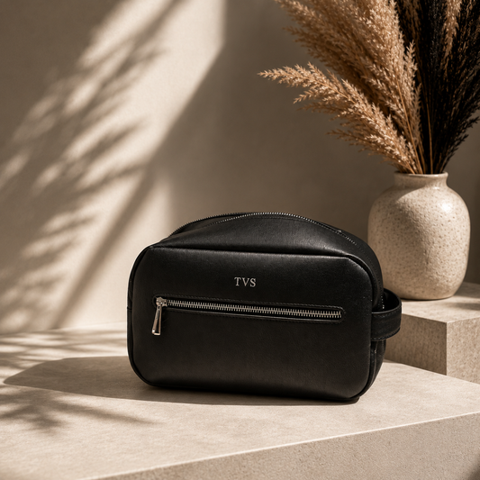 Personalised Black Wash Bag | Luxury Travel Toiletry Bag