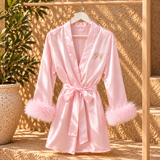 Personalised Pink Satin Robe | Women's Satin Dressing Gown