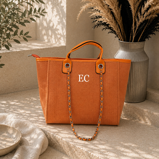 Personalised Orange Tote Bag | Custom Initial Bag