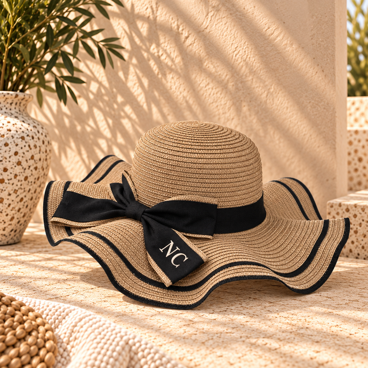 Personalised Beach Hat | Custom Initial Bow Sun Hat