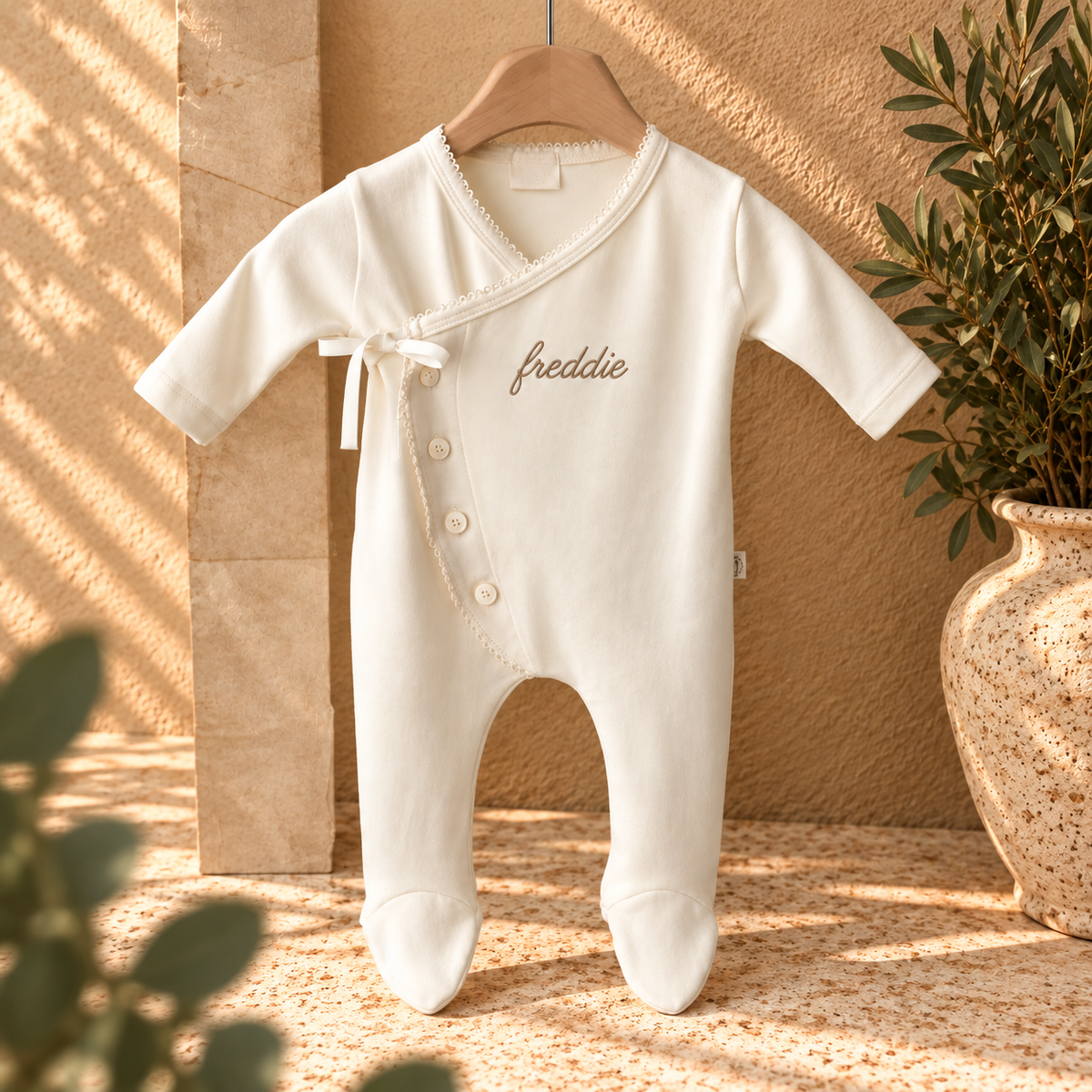 Gepersonaliseerd babykimono-slaappakje | Babypakje met overslag