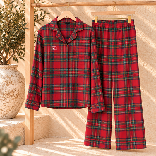 Personalised Christmas Pyjamas | Red Tartan PJs