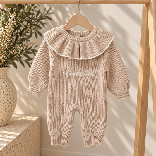 Gepersonaliseerde gebreide babyromper | Gebreide babyoutfit