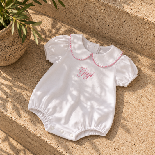 Personalised Baby Romper | Embroidered Baby Name Romper with Peter Pan Collar