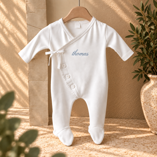 Gepersonaliseerd babykimono-slaappakje | Babypakje met overslag