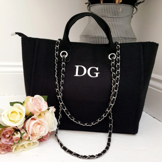 personalised all black tote bag