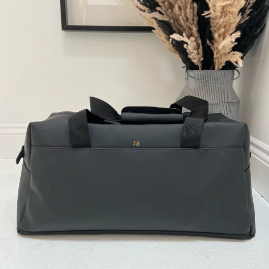 Black Duffel Bag with initials JB