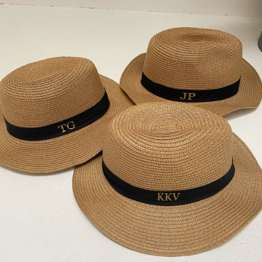 3 Personalised brown Beach Hats