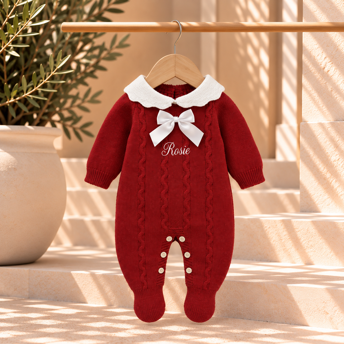 Personalised Knitted Baby Romper | Baby Christmas Outfit