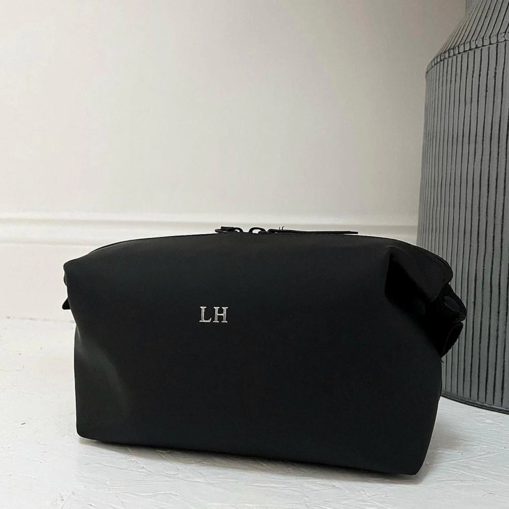 black washbag with personalisation