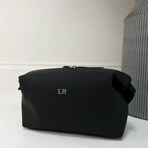 black washbag with personalisation