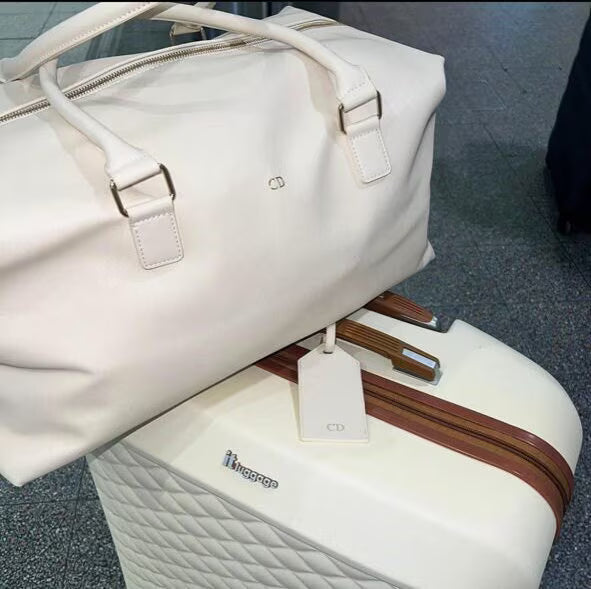Personalised cream weekend bag with gold hardwear