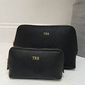 Two black cosmetic bags with personalised initials