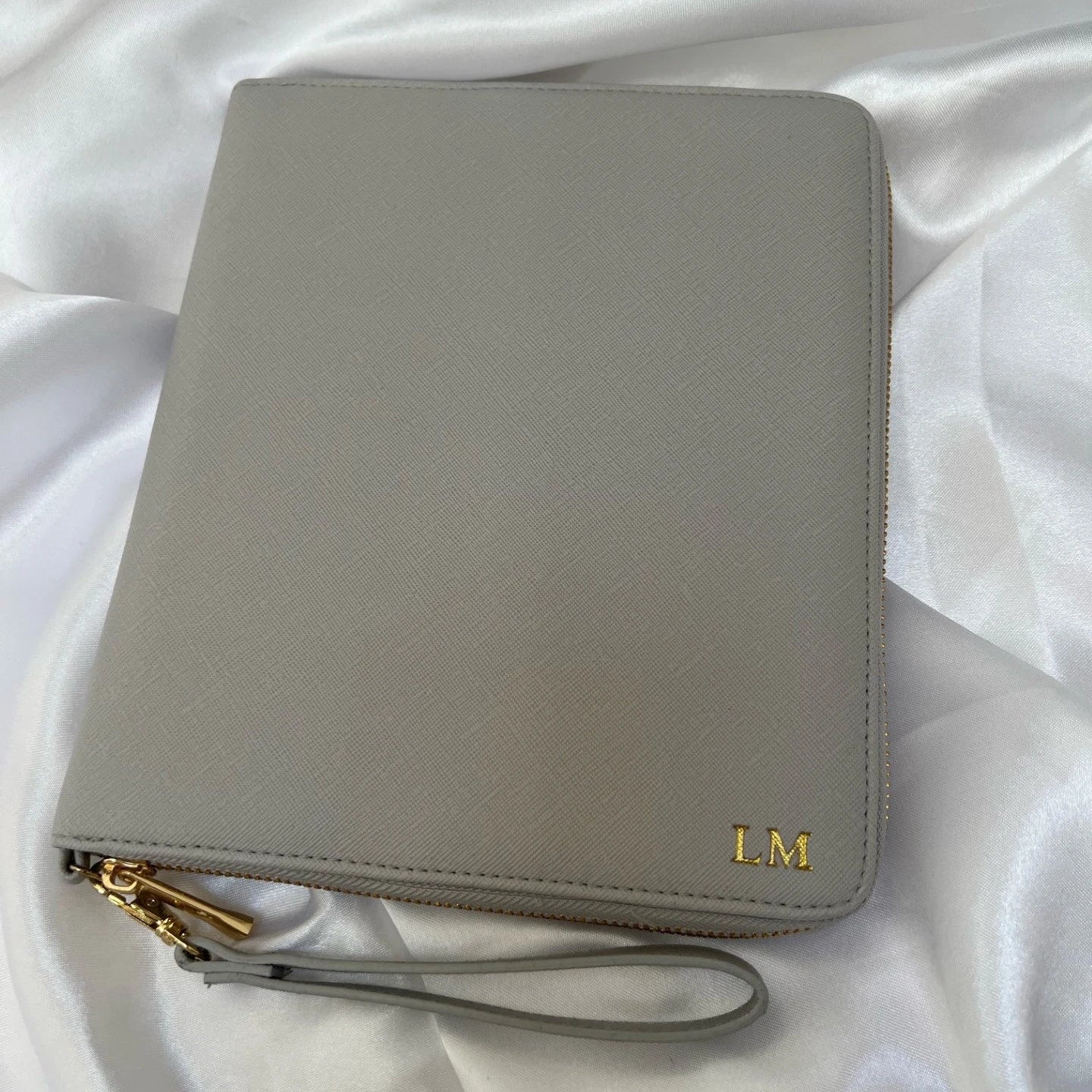 Personalised travel wallet document in grey