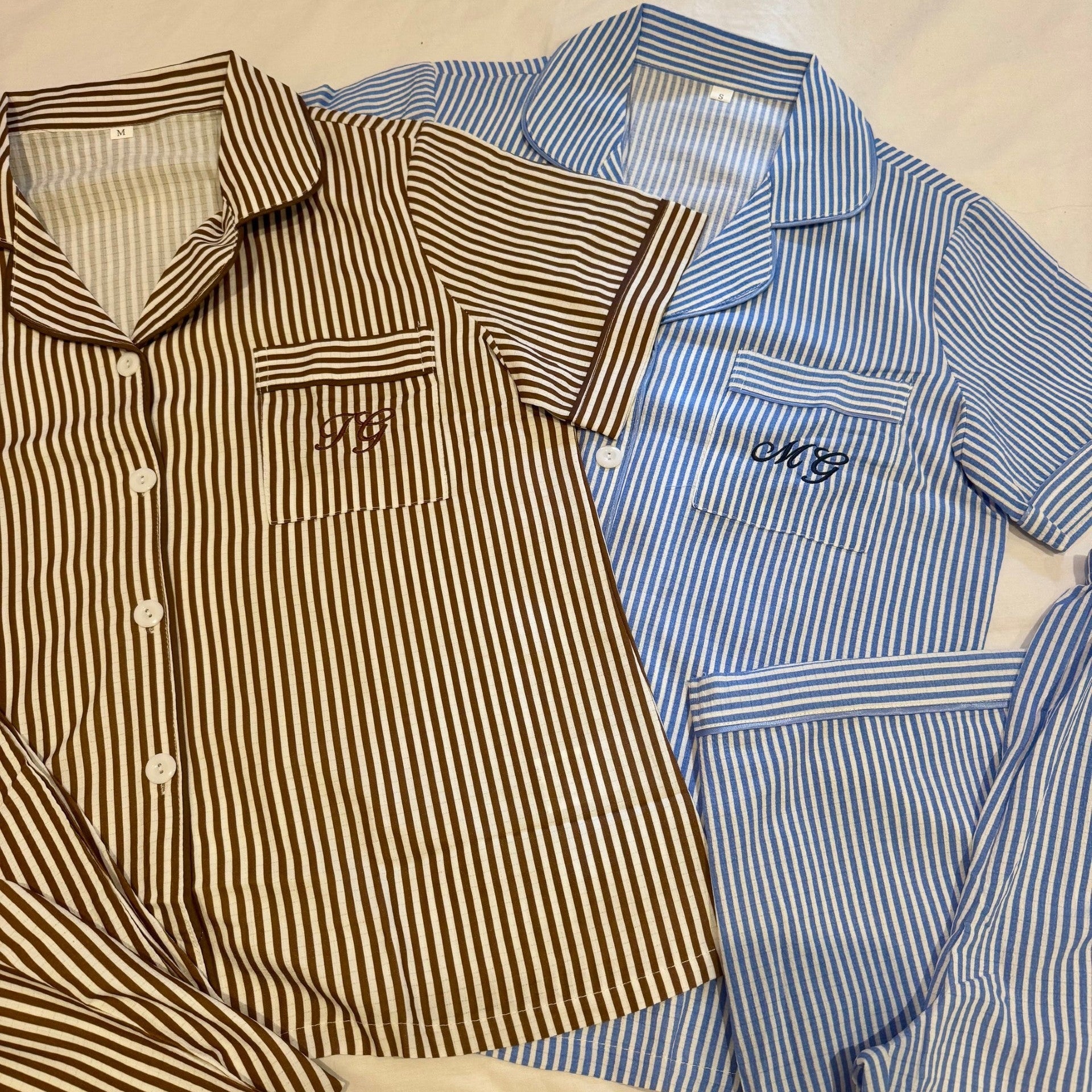 close up image of personalised stripe pjs