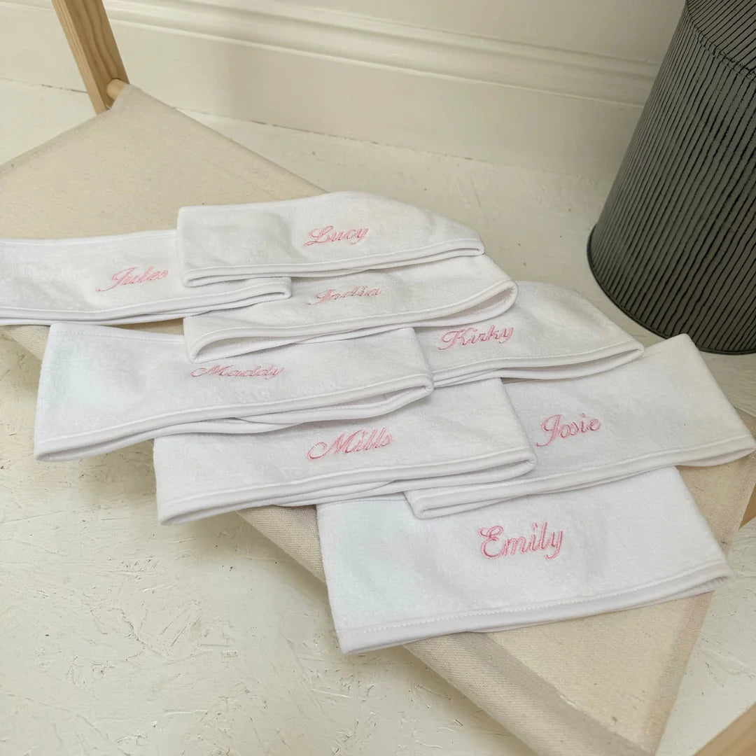 stack of spa headband with personalisation