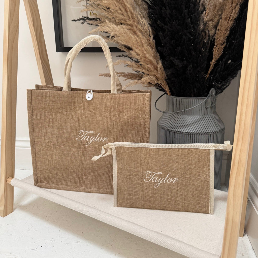 Personalised Beach Bag Set For Beach Bag For Her Gift For Her Honeymoon Wedding Gift For Mum Holiday Bag Holiday Tote Bag Cosmetic Bag Set