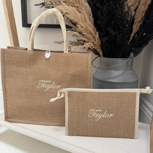 Personalised Beach Bag Set For Beach Bag For Her Gift For Her Honeymoon Wedding Gift For Mum Holiday Bag Holiday Tote Bag Cosmetic Bag Set