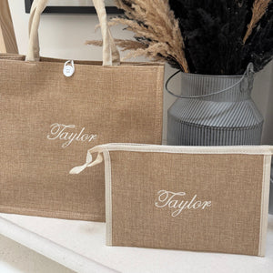 Personalised Beach Bag Set For Beach Bag For Her Gift For Her Honeymoon Wedding Gift For Mum Holiday Bag Holiday Tote Bag Cosmetic Bag Set