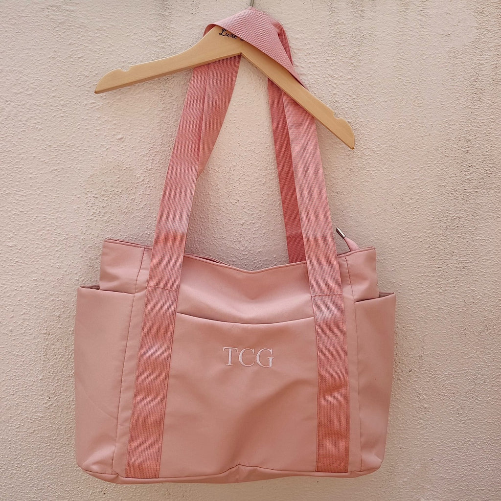 Personalised Tote Bag in pink with initials, image of whole bag