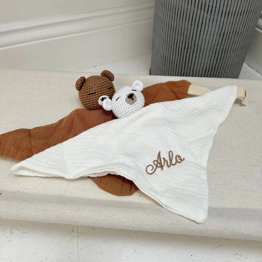 two personalised baby soothing towels