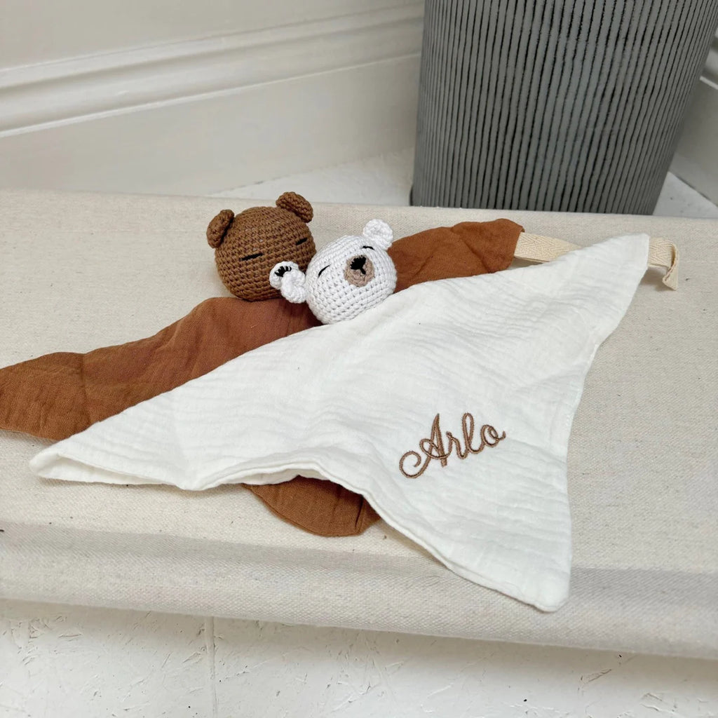 two personalised baby soothing towels