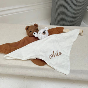 two personalised baby soothing towels