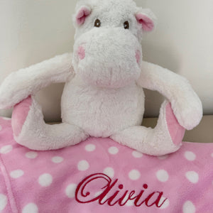 Personalised Baby Blanket and Toy Set in pink, close up image