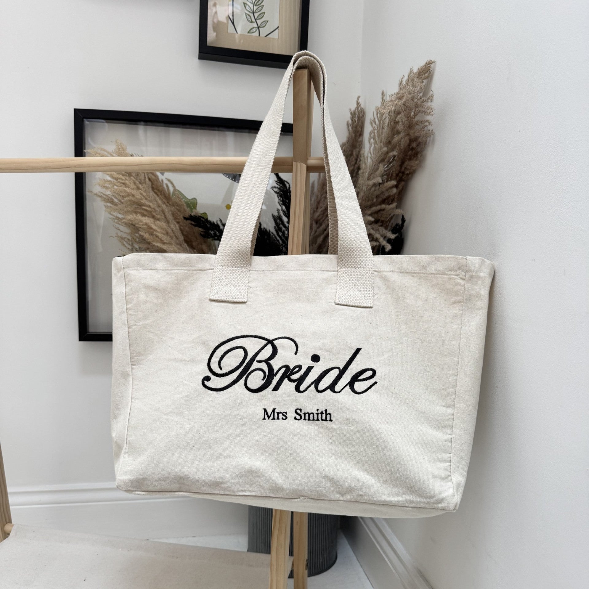 Personalised Bride Tote Bag Canvas Bag For Essentials Everyday Bag Honeymoon Bag Gift for Her Hen Party Bag Wedding Gift