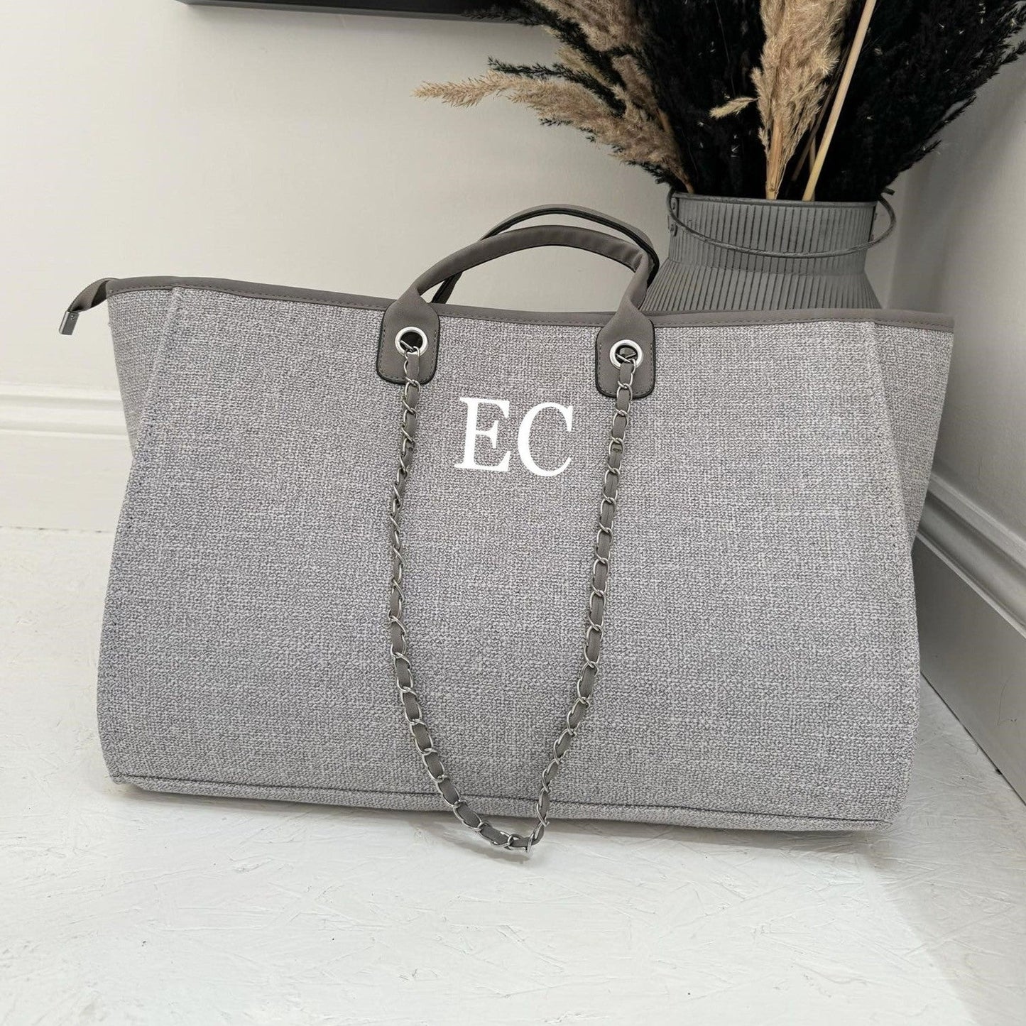grey personalised tote weekend bag