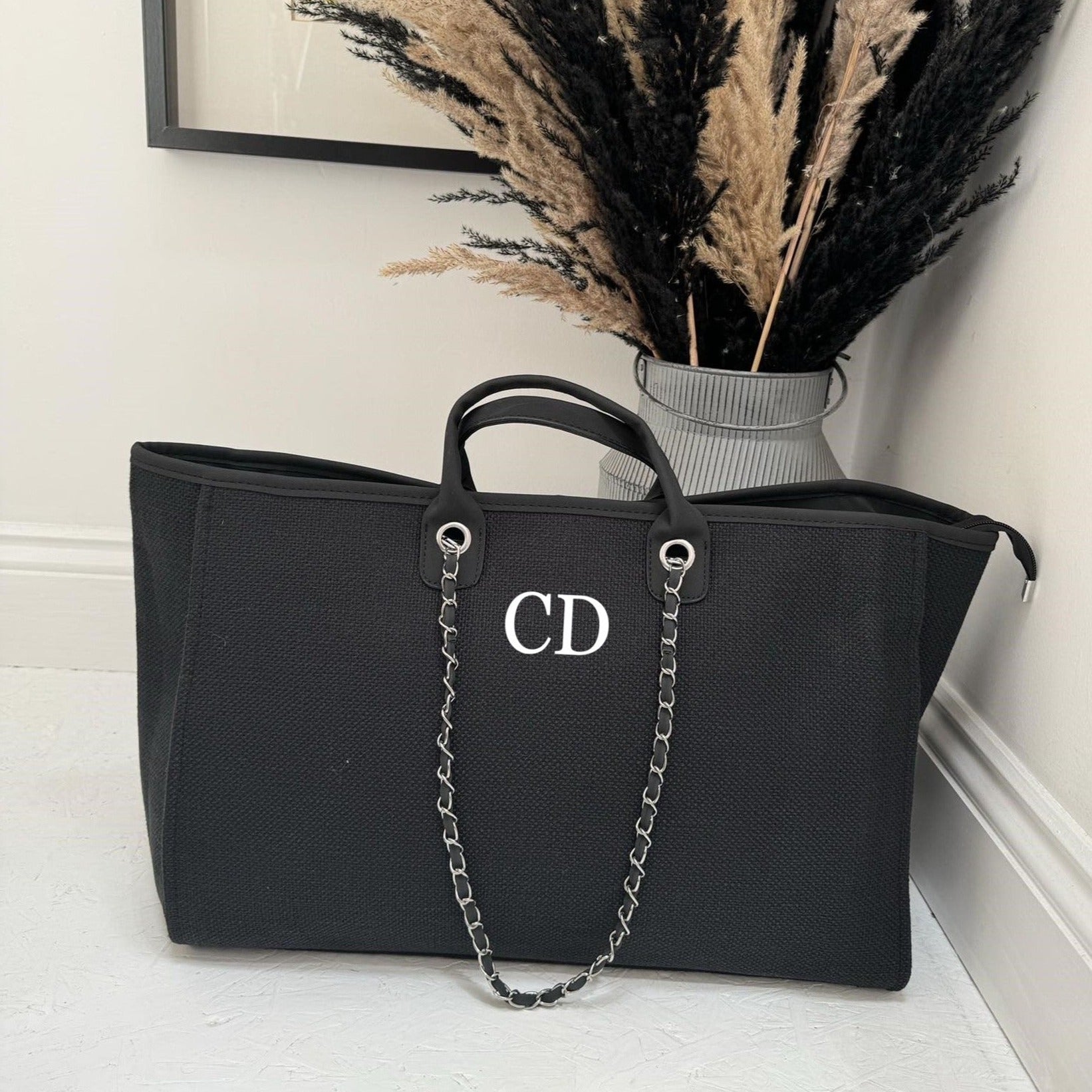 black personalised weekend tote bag