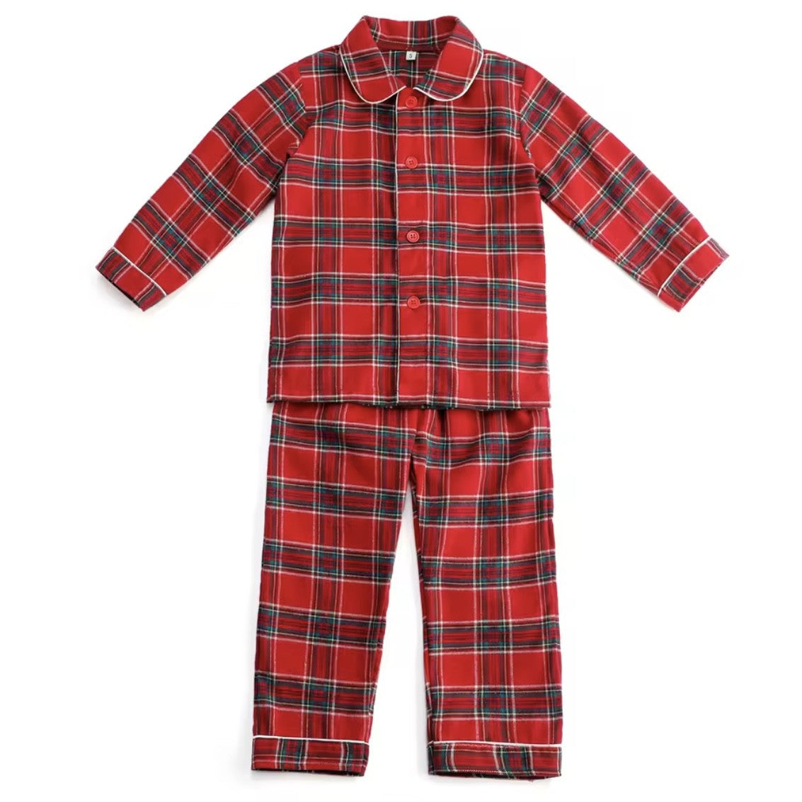 Red plaid pajama set on a white background