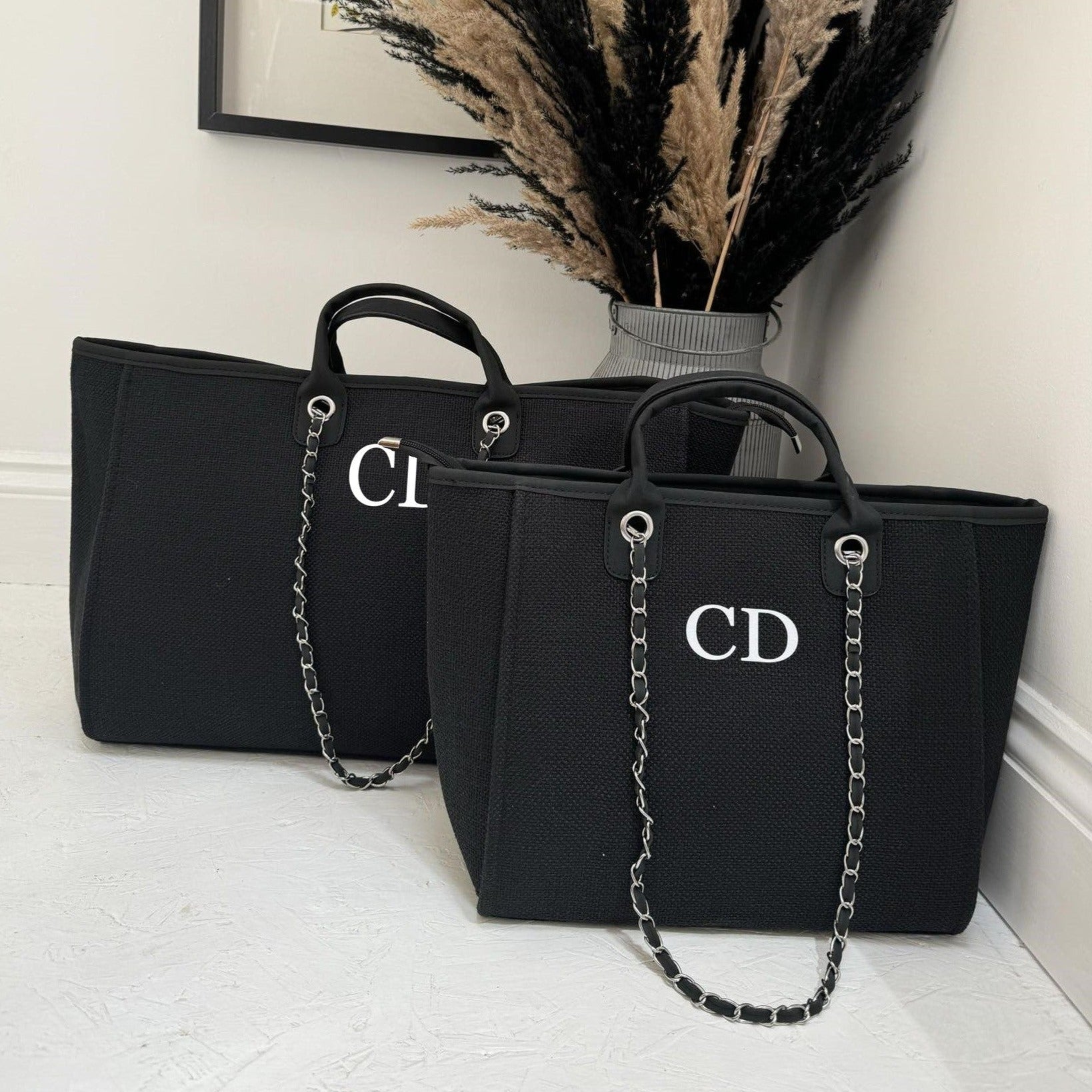 matching black personalised tote bags